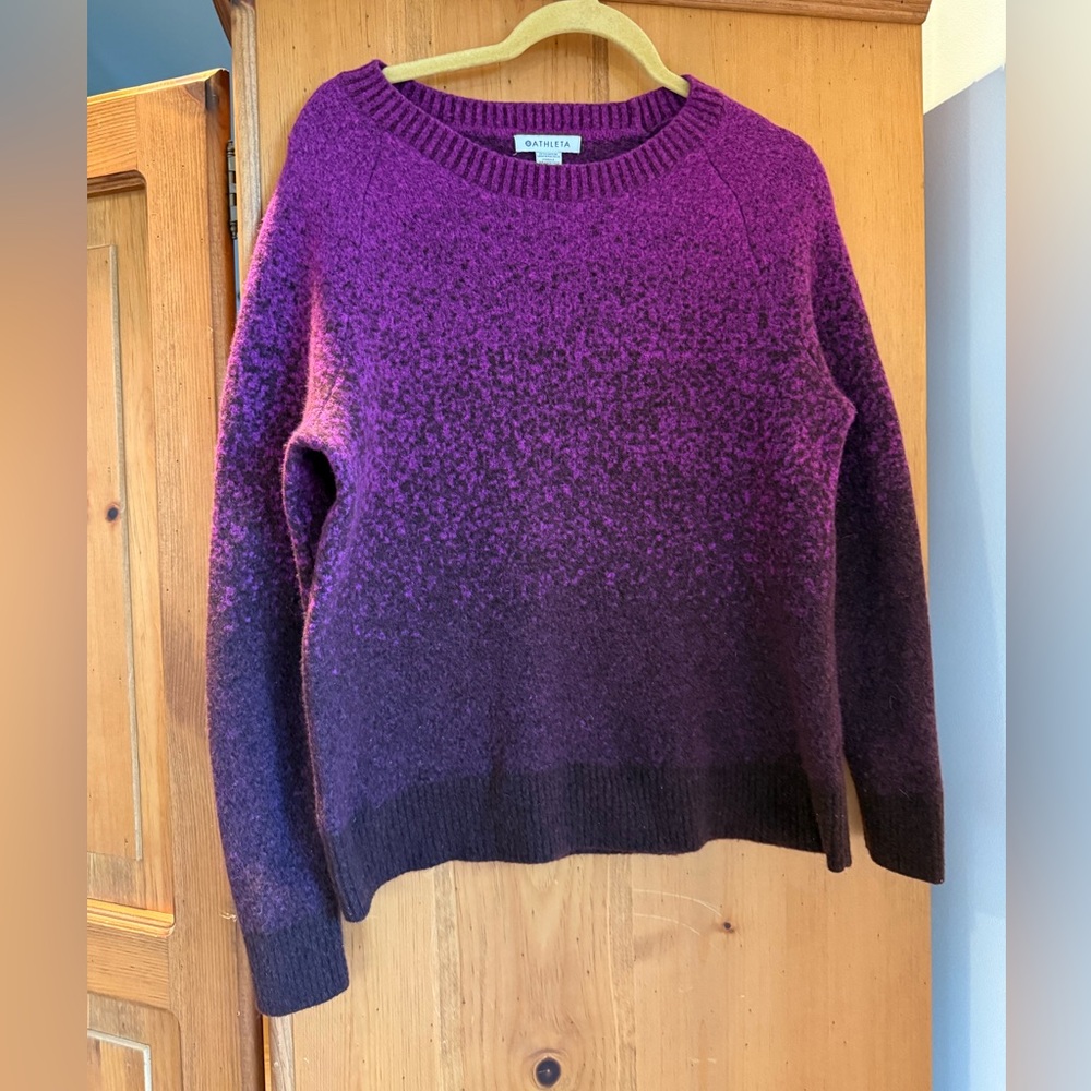 Athleta Women’s Jacquard Crew Sweater Merino Wool Blend Purple Ombré Size Small